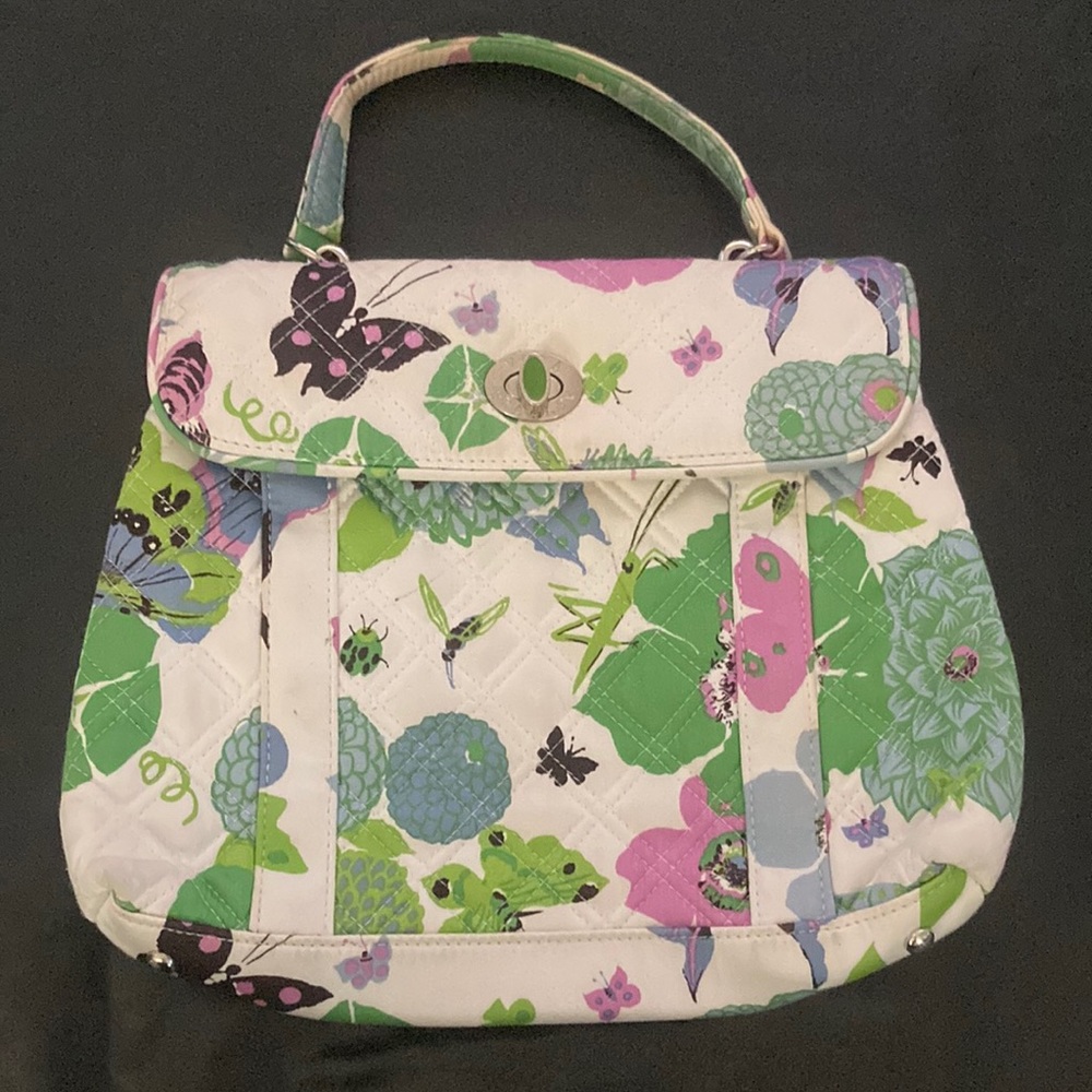Vera Bradley handbag - white with butterflies, flowers, grasshopper pattern